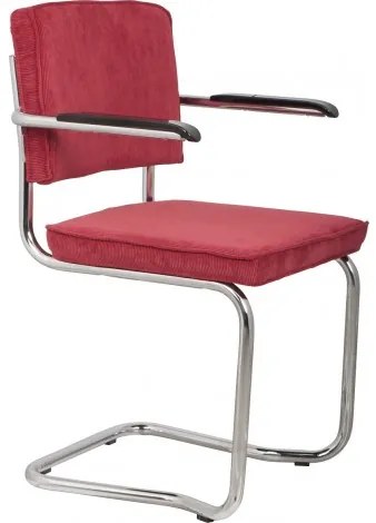 Jídelní židle RIDGE RIB KINK Zuiver červená, s područkami, lesklý rám Zuiver 1200045