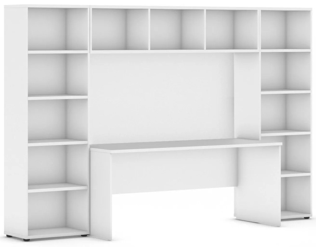 Zostavy knižníc INTEGRO so stolom, nižšie, 2950 x 700/400 x 1923 mm, biela