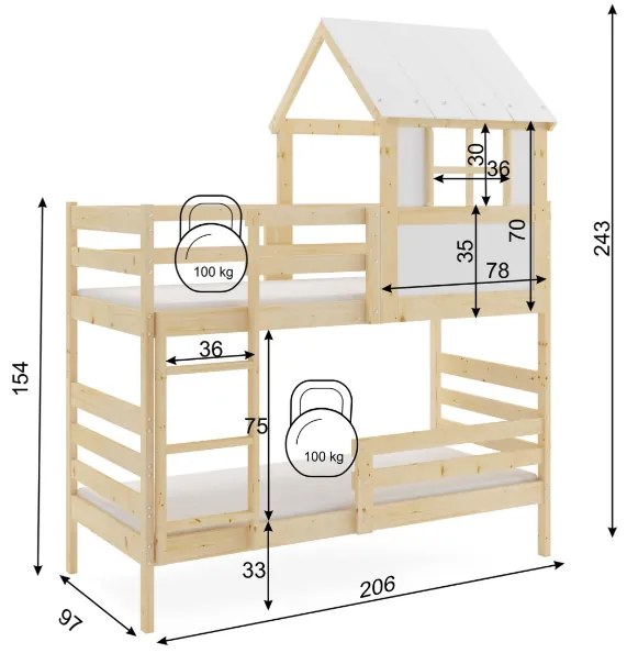 BMS Group BMS Poschodová posteľ Domček Eryk 190cm x 90cm - prírodná