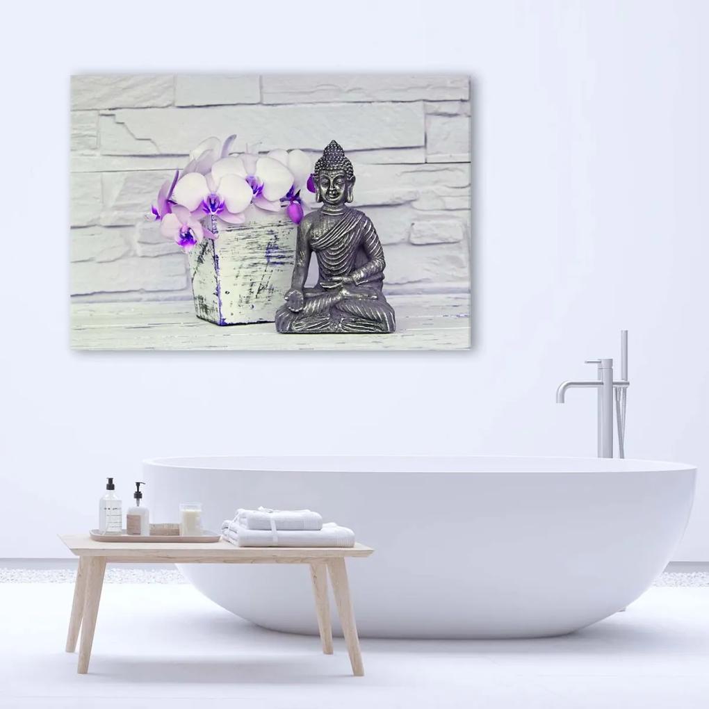 Obraz na plátně Buddha a květiny - 90x60 cm