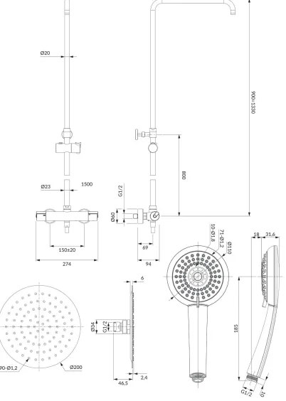 OMNIRES Y1244X/6CR - Sprchová sada s termostatickou batériou Y lesklý chróm