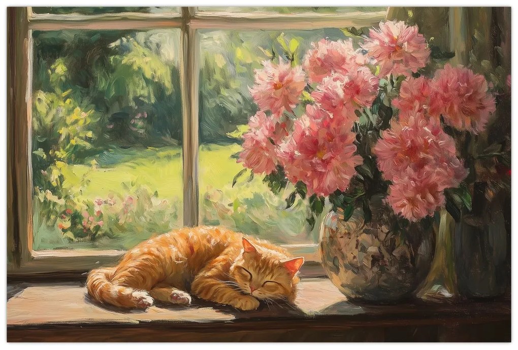 Obraz - Mačka na okne (90x60 cm)