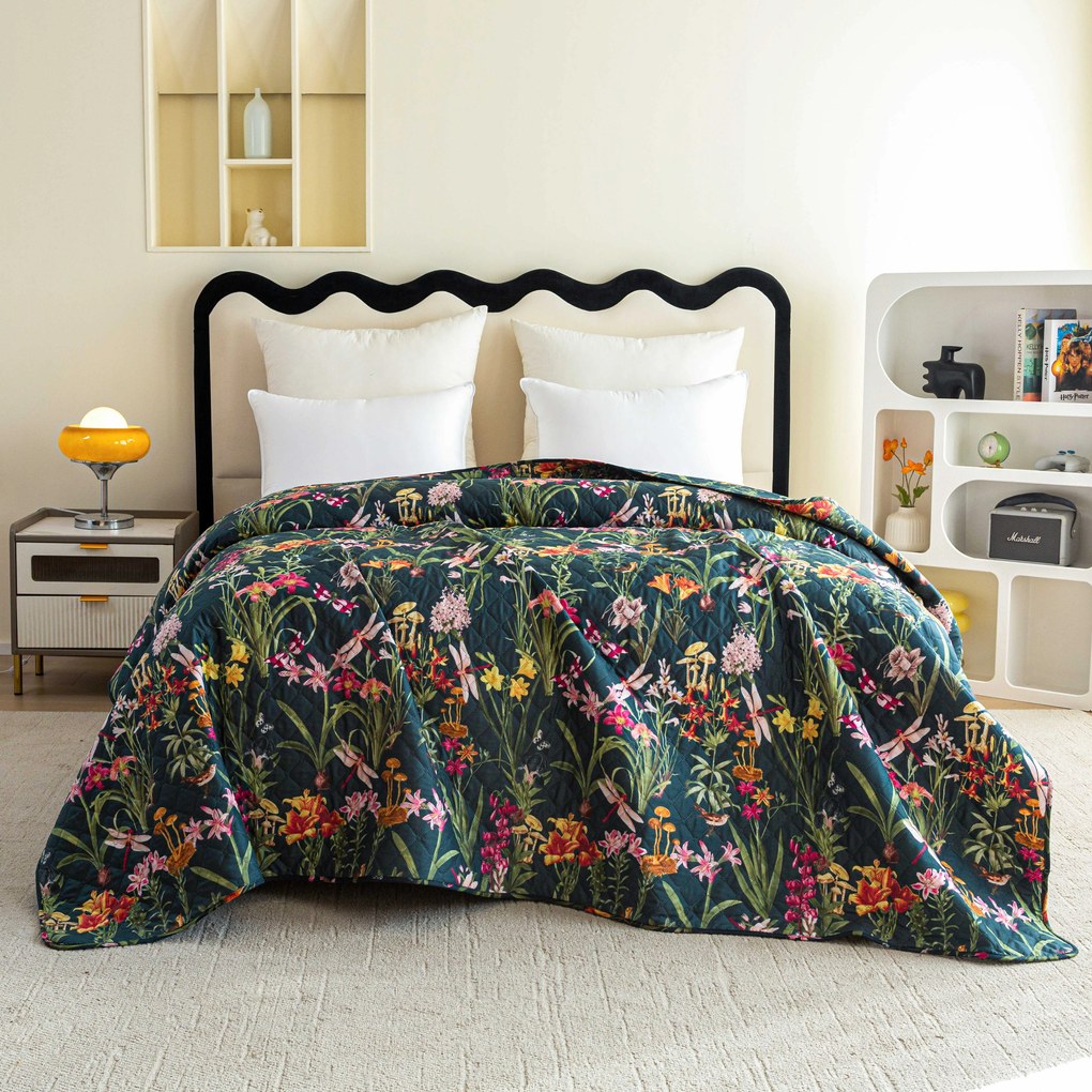 Prehoz na posteľ MYSTIC GARDEN tmavozelený Rozmer: 170 x 210 cm