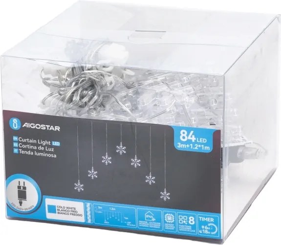 Aigostar - LED vonkajší reťazec 84xLED/8 funkcií 1,2x1m IP44 studená biela vločky