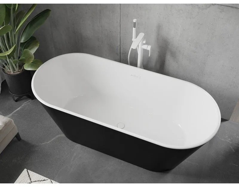 Mexen Flavia, voľne stojaca vaňa 150 x 75 cm, biela-čierna, biely prepad, 54031507575-20