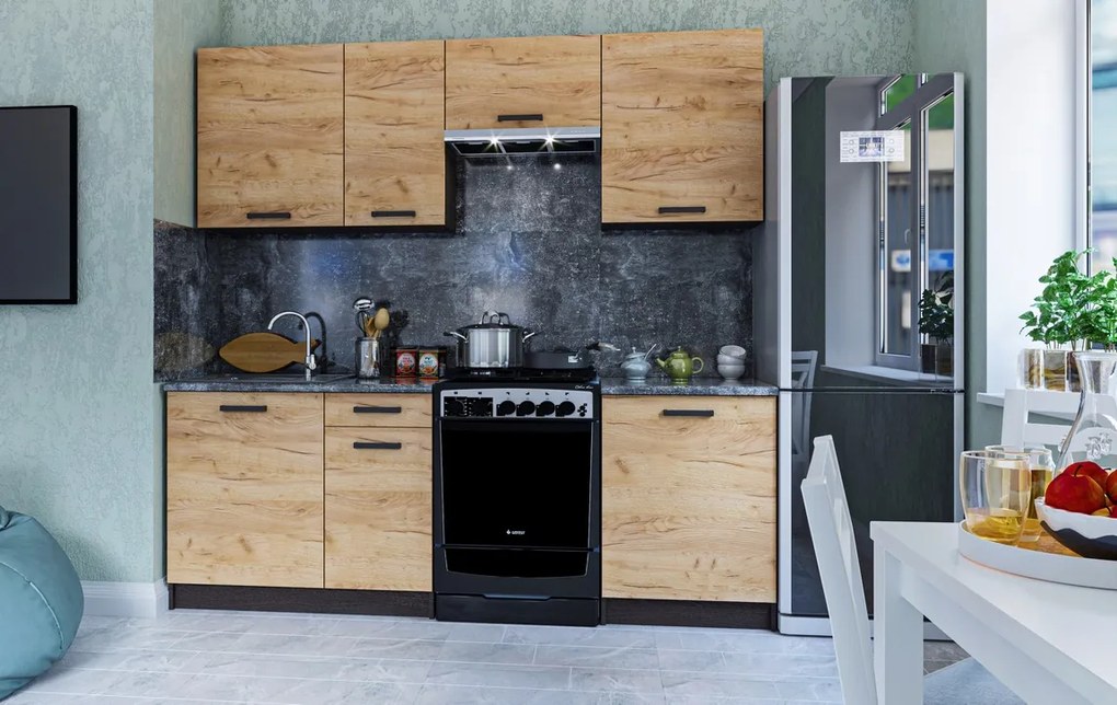 Kuchynská linka LEVANDER 220 , wenge/dub kraft zlatý