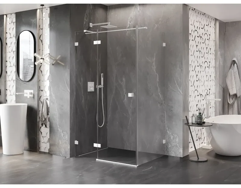 Mexen Lunar T, sklápací sprchový kút ľavý 140 x 110 cm, 8mm číre sklo, biely profil, 834T-140-110-20-00-L