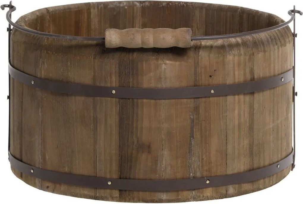 Drevené vedro s rukoväťou z borovicového dreva a železa hnedej farby – Ø 28*15 cm