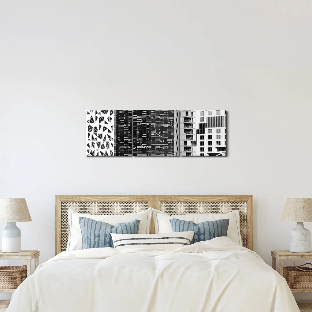 Obraz čiernobiele architektúry (s hodinami) (90x30 cm)