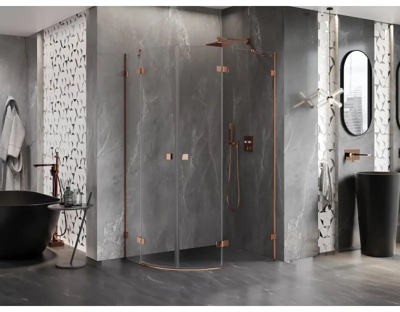 Mexen Lunar, pravý polkruhový sprchový kút 100 x 70 cm, 8mm číre sklo, profil ružové zlato, 833-100P-070L-60-00