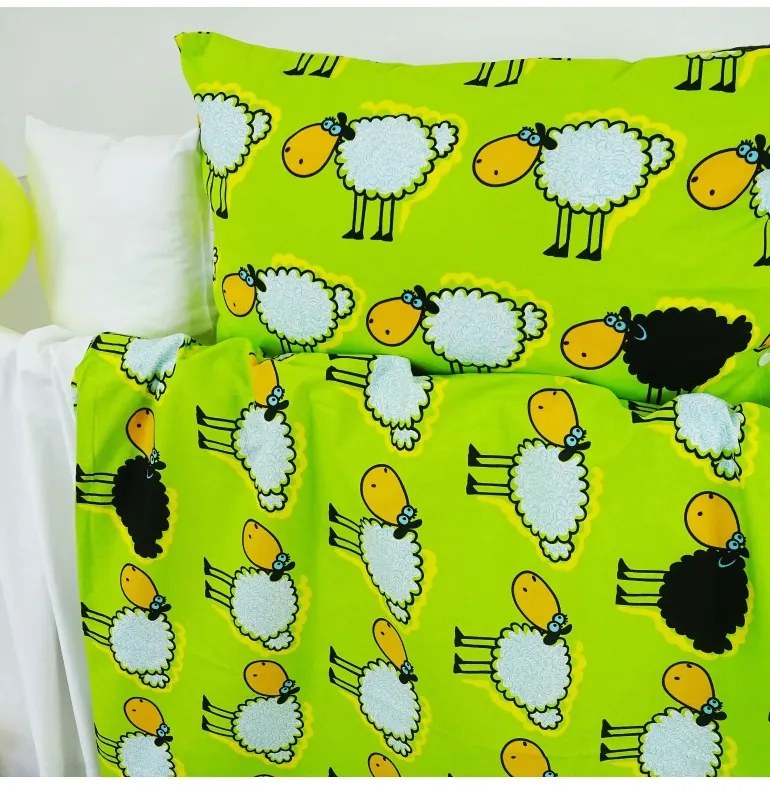 Obliečky detské bavlnené ovečky zelené EMI, Detský set 90x130 + 45x65