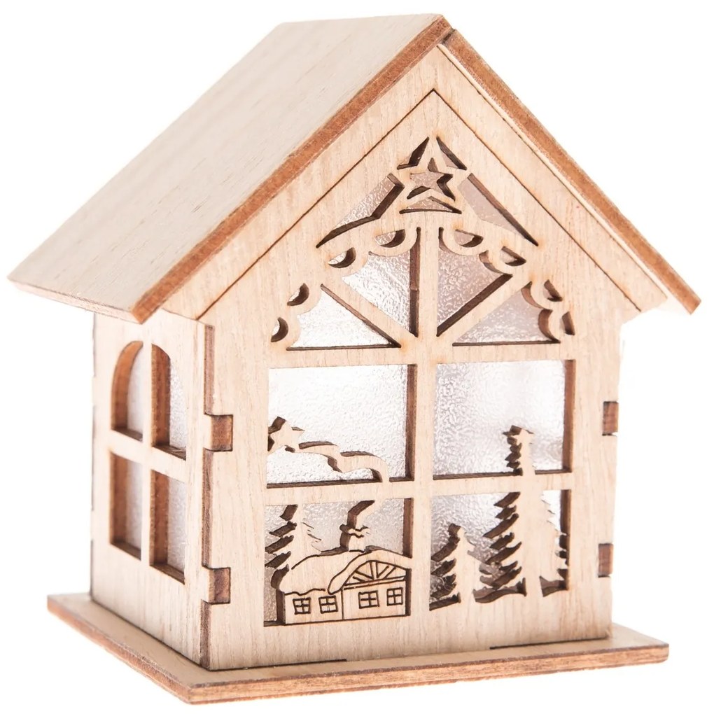 Drevený LED domček Christmas cabin hnedá​ , 8 x 6,5 x 5,5 cm