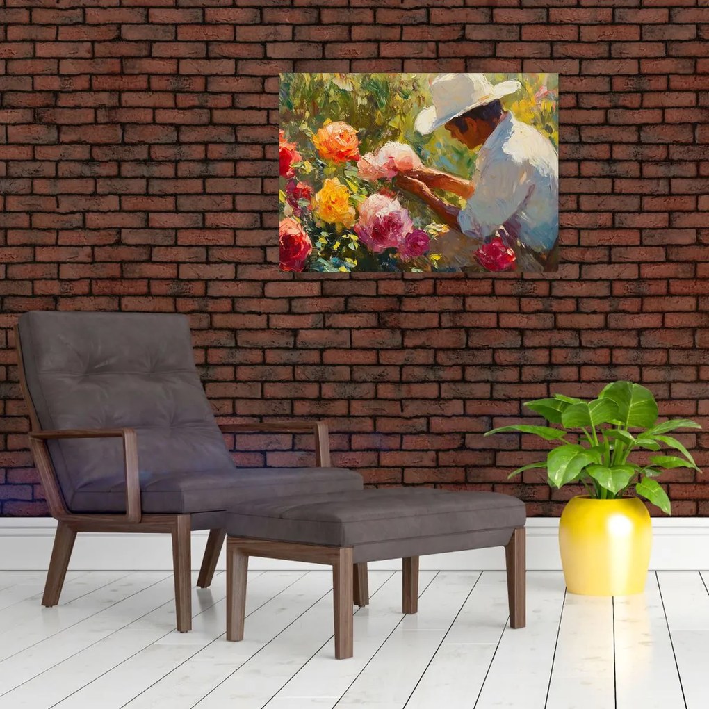 Sklenený obraz - Záhradník (70x50 cm)