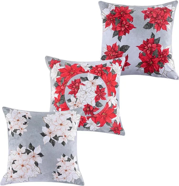 Súprava 3 ks obliečok na vankúšiky POINSETTIA 45 x 45 cm