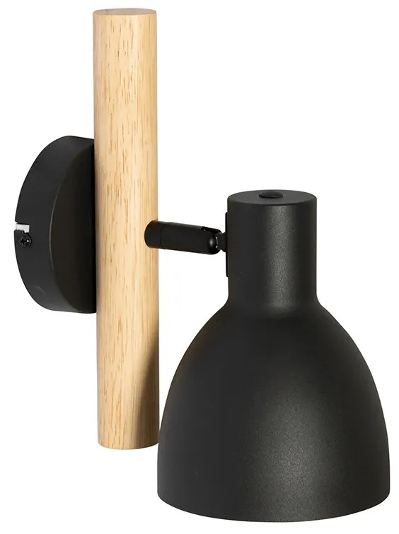 Rustikálna nástenná lampa čierna s drevom - Flint