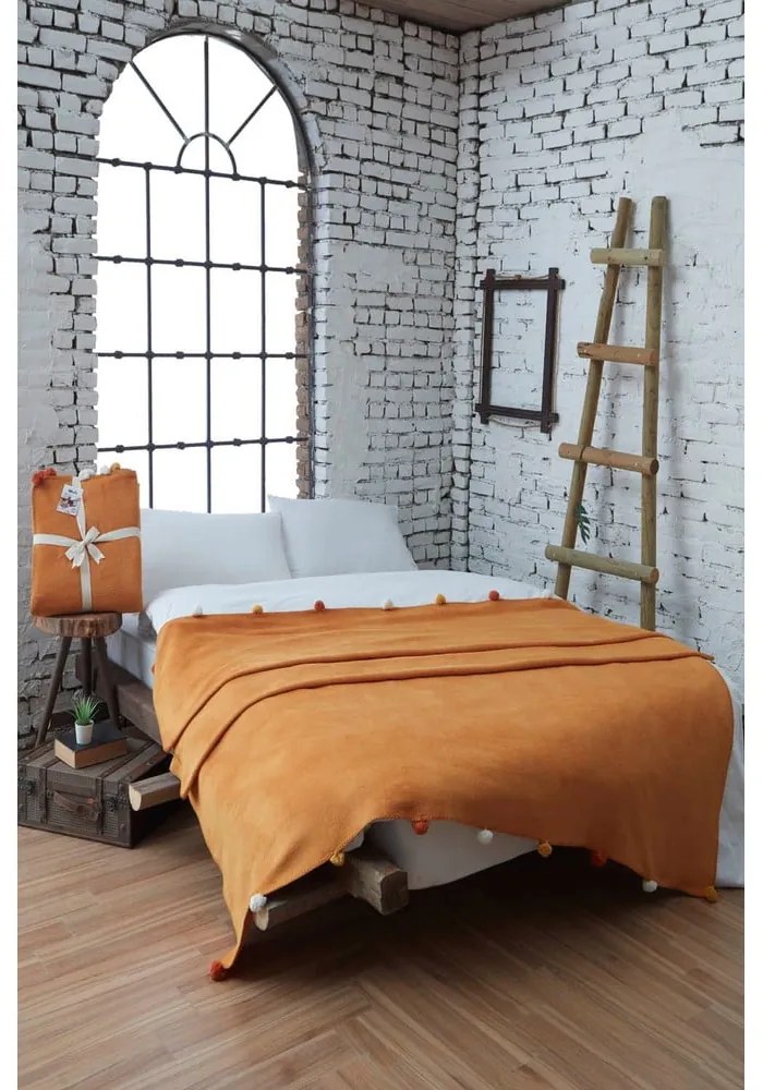 Fleecový pléd v horčicovej farbe 200x220 cm Pom Pom – Mijolnir