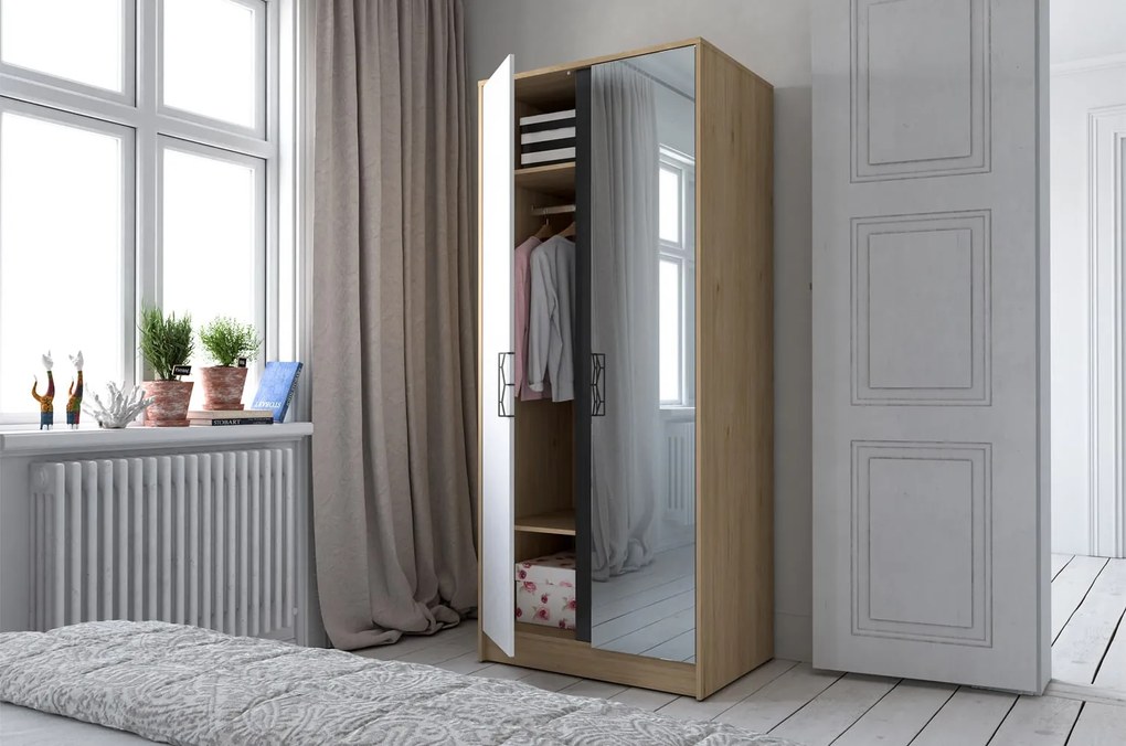 Šatní skříň Moet 70 84 cm ořech americký Jackson/bílá/grafit