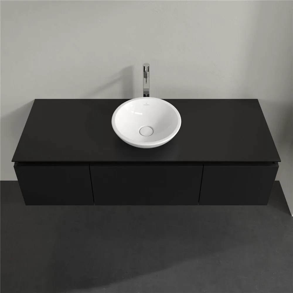 VILLEROY &amp; BOCH Legato závesná skrinka pod umývadlo na dosku (umývadlo v strede), 3 zásuvky, 1400 x 500 x 380 mm, Black Matt Lacquer, B58500PD