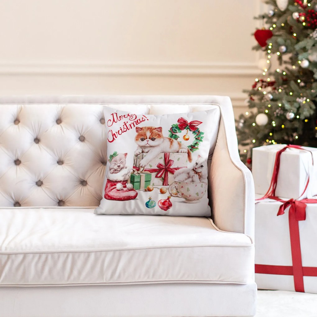 VIANOČNÁ DEKORAČNÁ OBLIEČKA NA VANKÚŠ CAT 45X45 CM VZOROVANÁ