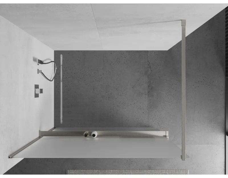 Mexen Kioto+, sprchová zástena Walk-In s poličkou a vešiakom 70 x 200 cm, 8mm sklo námraza, brúsená oceľ profil, 800-070-121-97-30