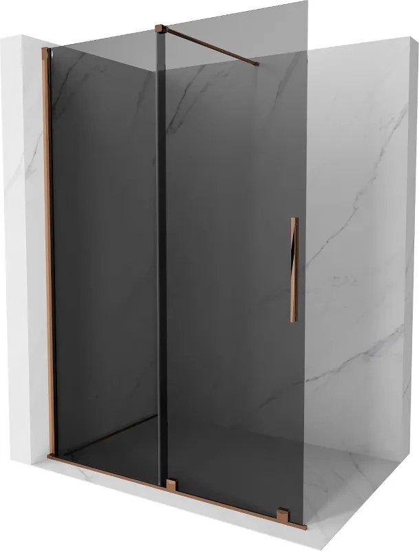 Mexen Velar, sprchová zástena s posuvnými dverami Walk-in 140 x 200 cm, 8mm šedé sklo, ružové zlato, 871-140-000-43-60