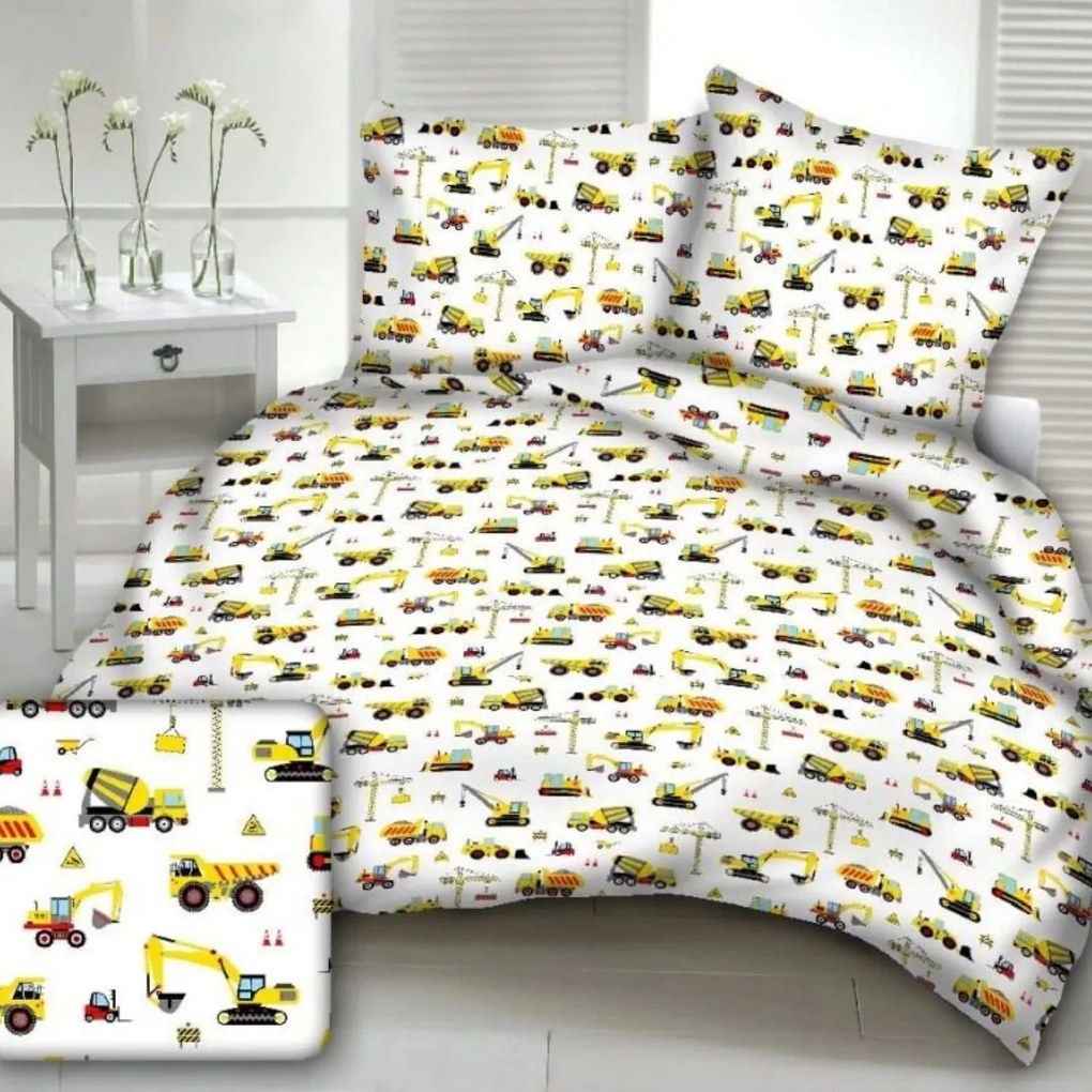 Obliečky bavlnené Stavebné stroje TiaHome - 1x Vankúš 90x70cm, 1x Paplón 140x200cm