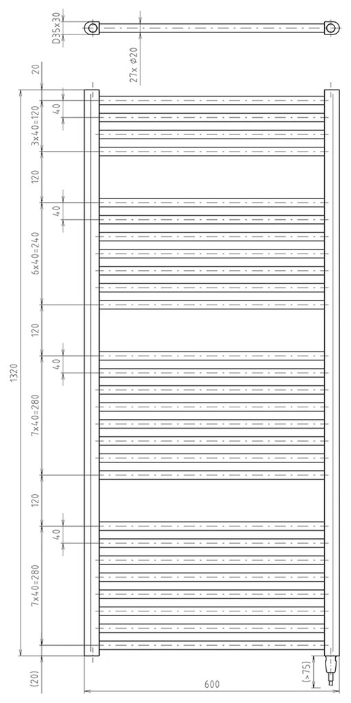 Aqualine, DIRECT-E elektrické vykurovacie teleso, rovné, 600x1320 mm, 600W, biela, ILE36T