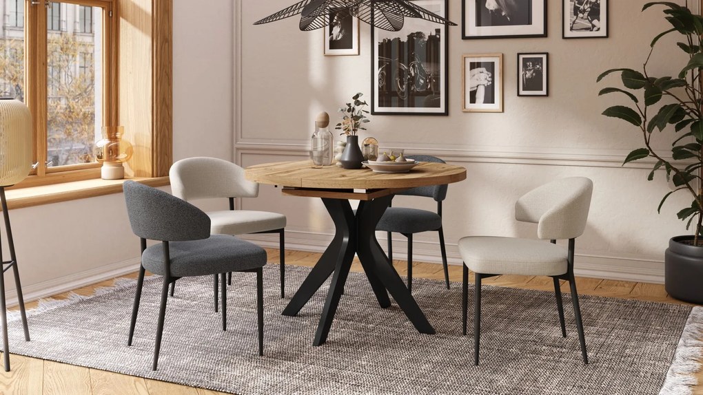 RENZO Dub Wotan/čierna noha - OKRÚHLY STÔL Ø110 ROZKLADACÍ DO 180 cm | DO KUCHYNE JEDÁLNE OBÝVAČKY RETRO