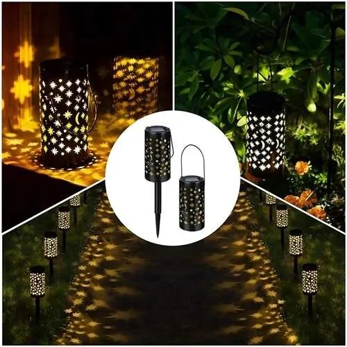ST Záhradná dekoračná solárna lampa 2ks Hviezdy čierna