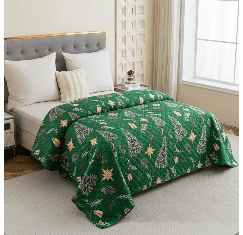 Prehoz na posteľ GREEN CHRISTMAS zelený Rozmer: 170 x 210 cm