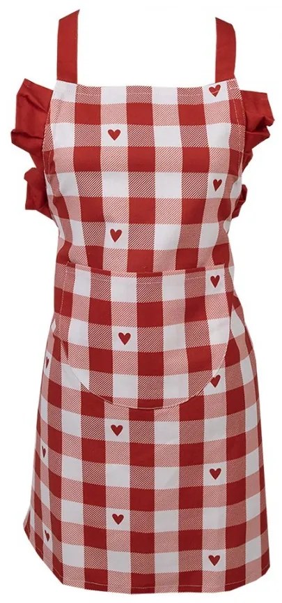 Bielo-červená detská károvaná zástera so srdiečkami Love It - 56*48 cm