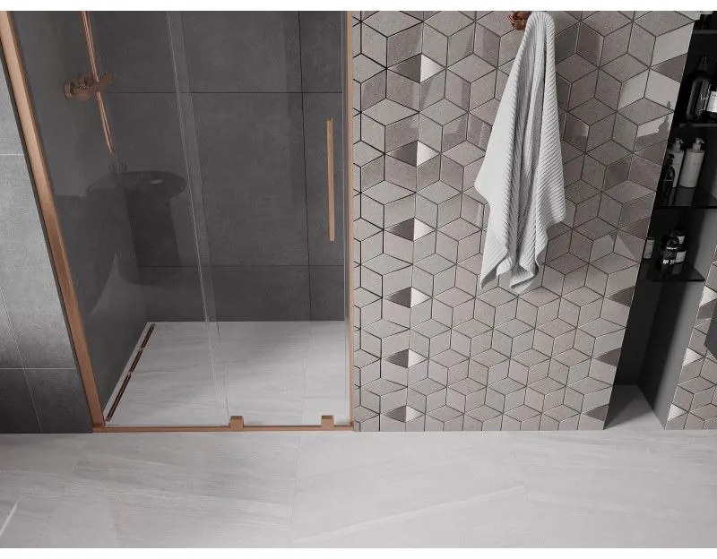 Mexen Velar, posuvné dvere do otvoru 100x200 cm, 8mm číre sklo, ružové zlato, 871-100-000-01-60