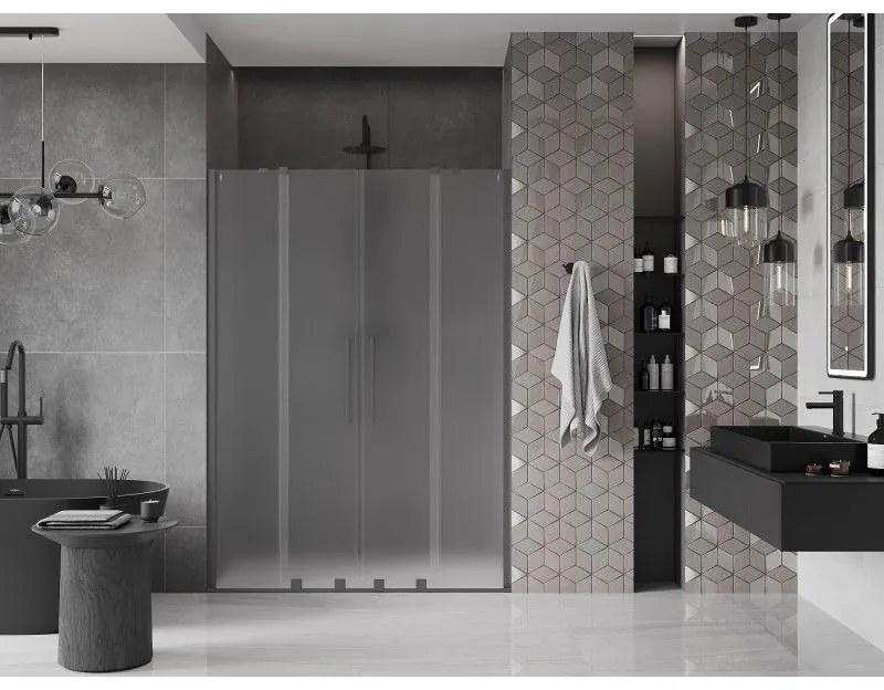 Mexen Velar Duo, posuvné sprchové dvere do otvoru 160 cm, 8mm sklo námraza, brúsený grafit, 871-160-000-32-95