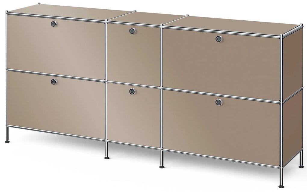 Veľká kovová odkladacia skrinka »CN3« so 6 výklopnými priehradkami, hnedosivá