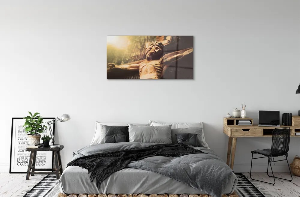 Sklenený obraz Ježiš z dreva 125x50 cm