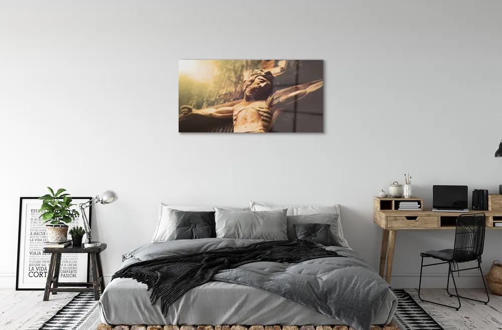 Sklenený obraz Ježiš z dreva 140x70 cm