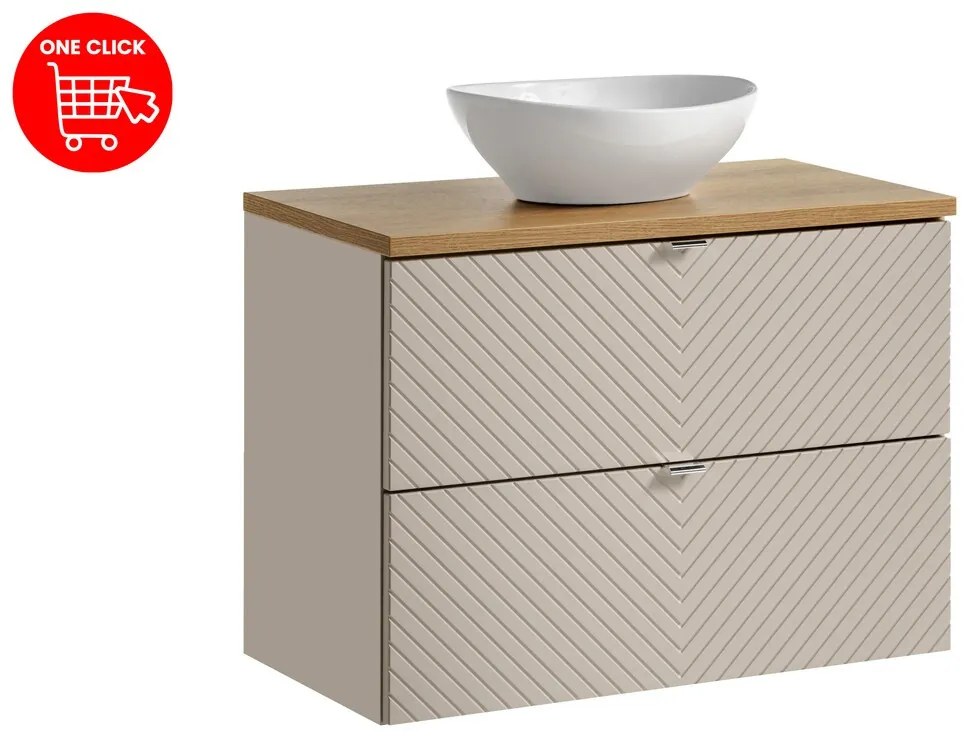 Závěsná skříňka Viva Cashmere s deskou a umyvadlem 80 cm kašmír/dub evoke