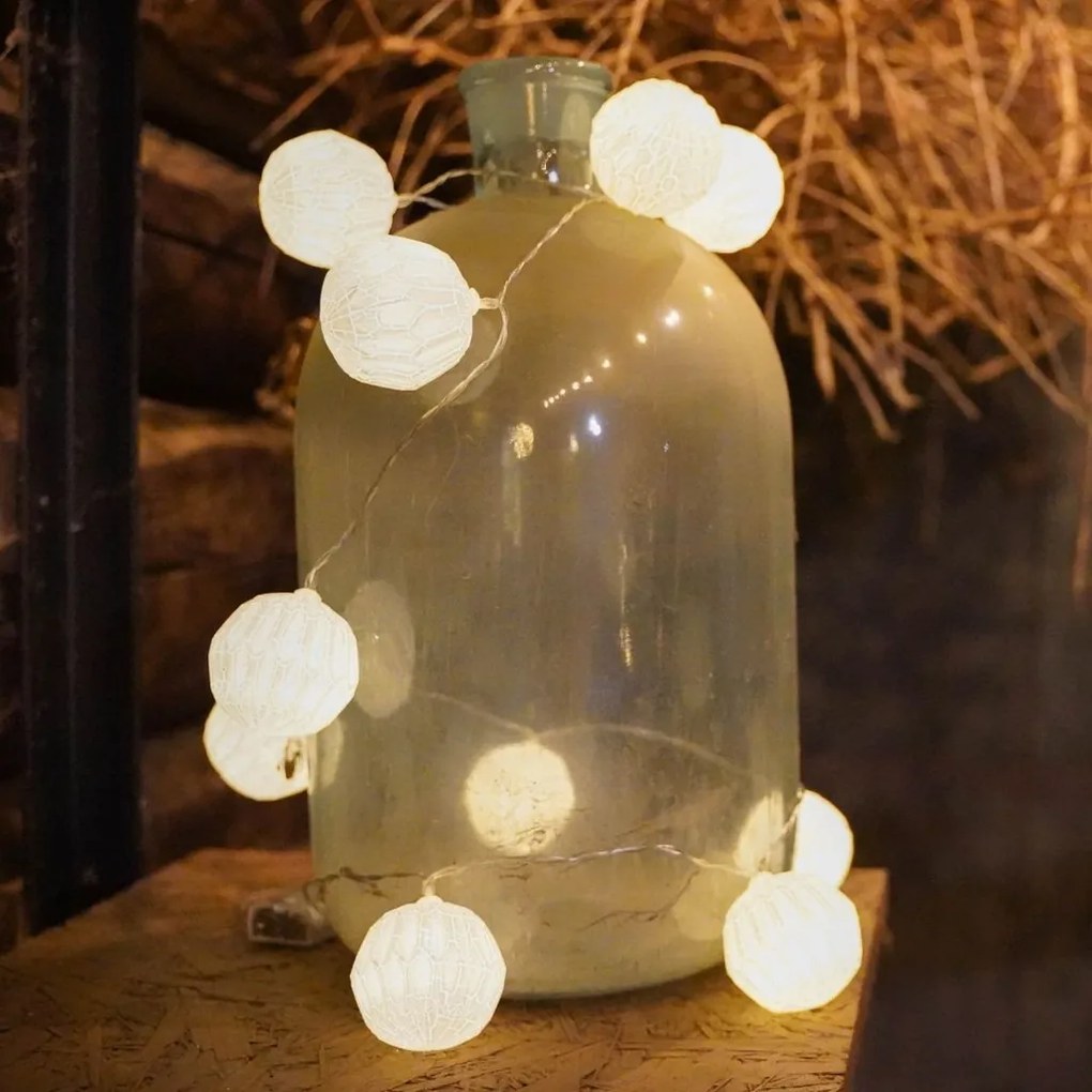 DECOLED Svetelná reťaz LED na batérie, 10 teplých bielych LED diód, 1,8 m, guľa