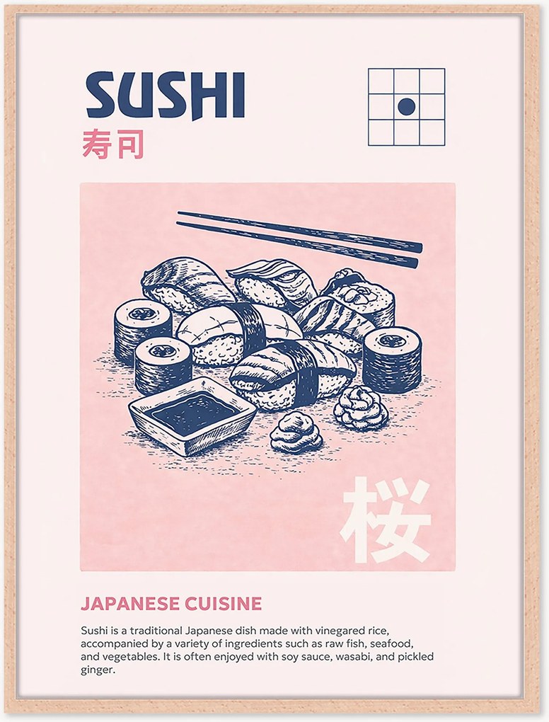 Ručne vyrobená nástenná dekorácia v ráme Sushi