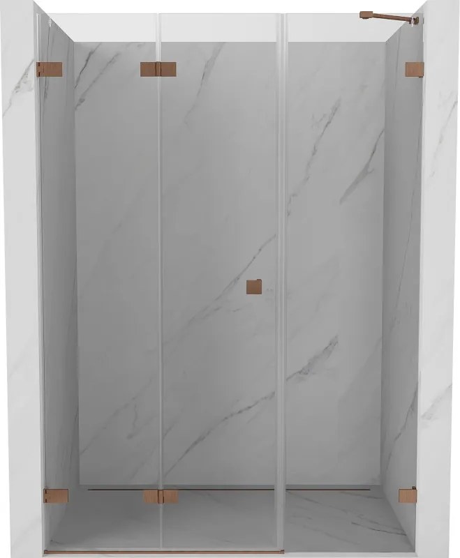 Mexen Lunar-F, skladacie ľavé sprchové dvere 130 cm, 8mm číre sklo, medený matný profil, 836S-130-050-65-00-L