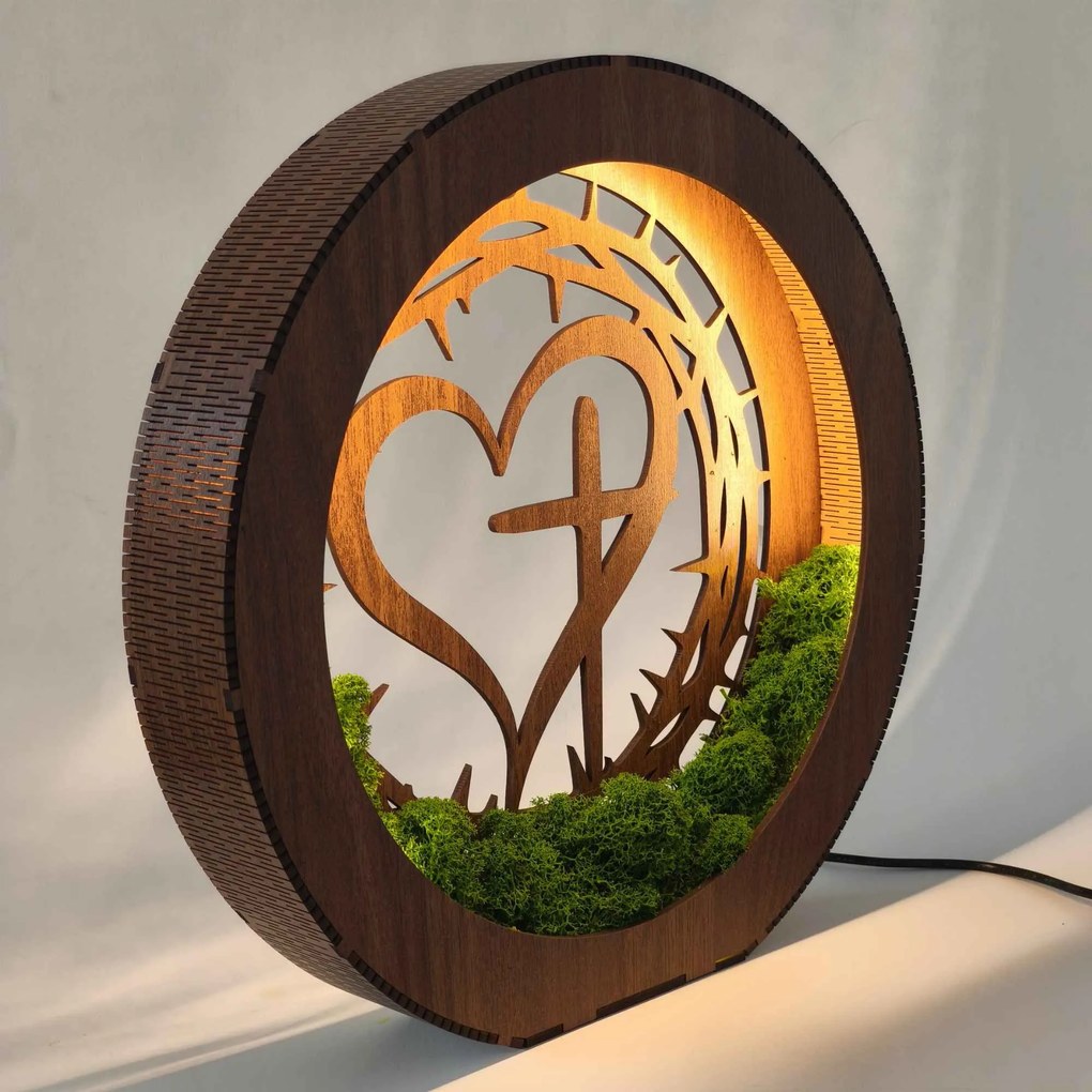 Stmievateľná LED lampa Srdce s krížom | JEZUE: HDF - Orech 20 cm 4780-115105 LED0609