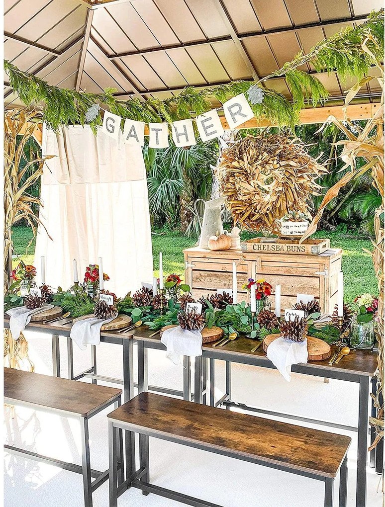 Jedálenský stôl s 2 lavicami, súprava 3 ks, rustikálny hnedý