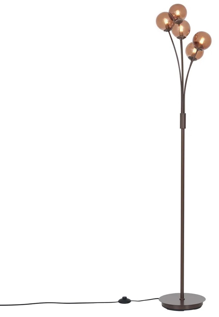 Dizajnová stojaca lampa bronzová s bronzovým sklom 5-svetiel - Atény