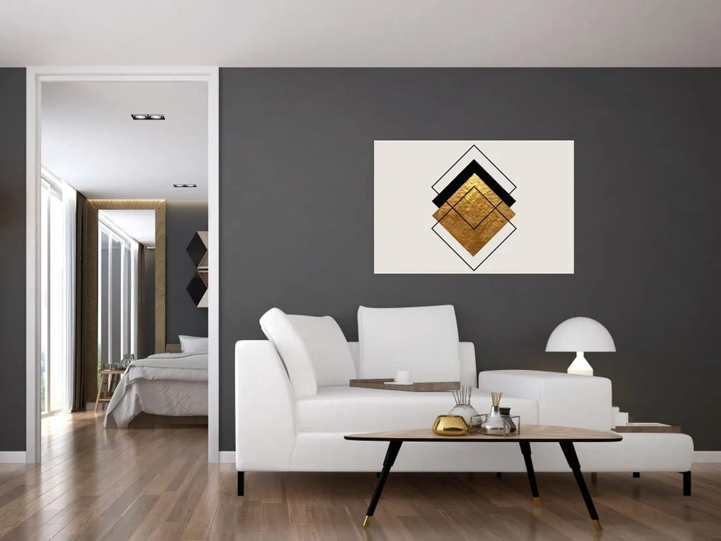 Obraz - Abstrakcia zlatá a biela N⁰1 (90x60 cm)