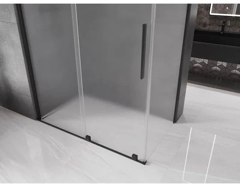 Mexen Velar, sprchový kút s posuvnými dverami 160 x 70 cm, 8mm sklo námraza, čierna matná, 871-160-070-31-70