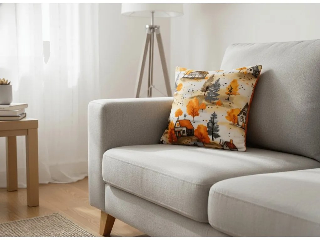 Mikroplyšová obliečka na vankúšik AUTUMN VILLAGE 45x45 cm, farebný