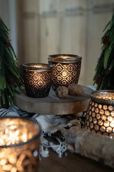 Hnedo čierno zlatý sklenený svietnik Tealight - 9 * 9 cm