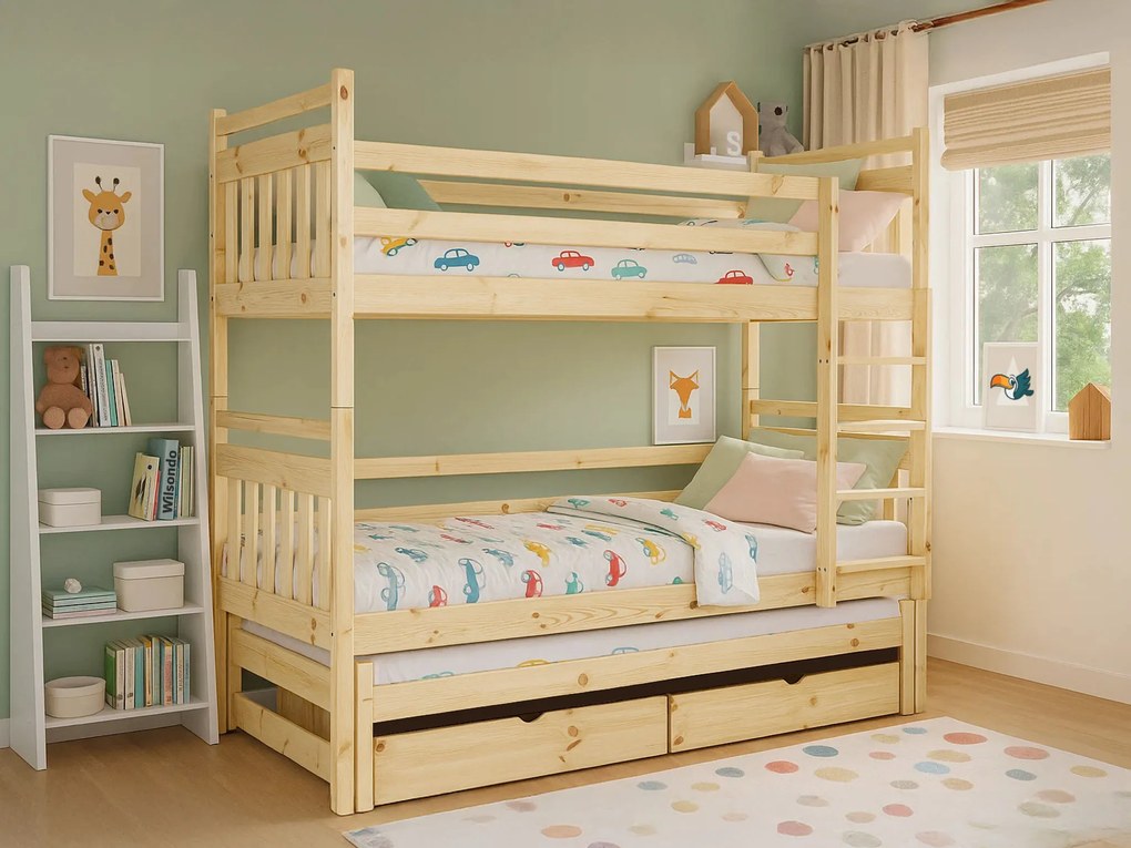 Wilsondo Poschodová posteľ s prístelkou Petra 5 - prírodná Rozmer: 180x80