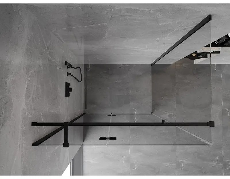 Mexen Mist H T, sprchový kút s výklopnými dverami ľavý 90 x 75 cm, číre sklo, čierna, 8A5T-090-075-70-00-L