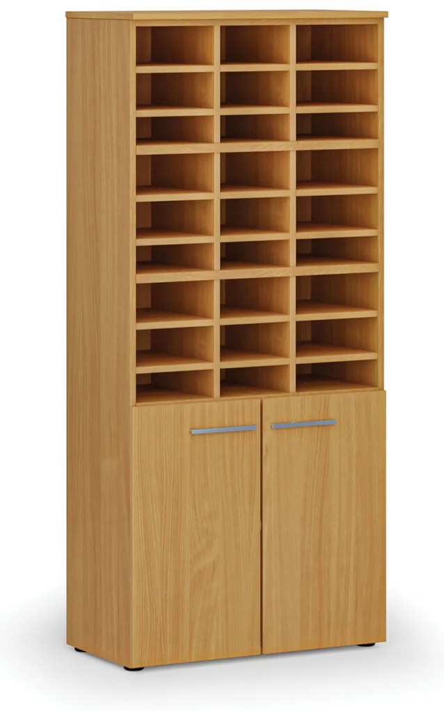 Triediaci regál s dverami PRIMO WOOD, 800 x 420 x 1781 mm, 27 priehradok, buk